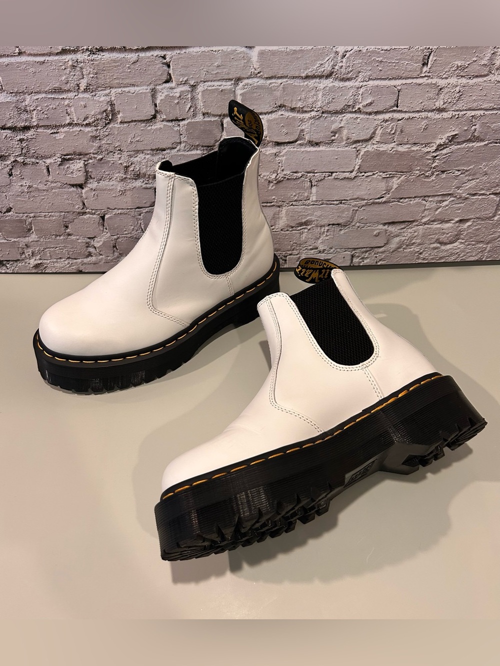 Dr. Martens White Leather Chelsea Lug Boots